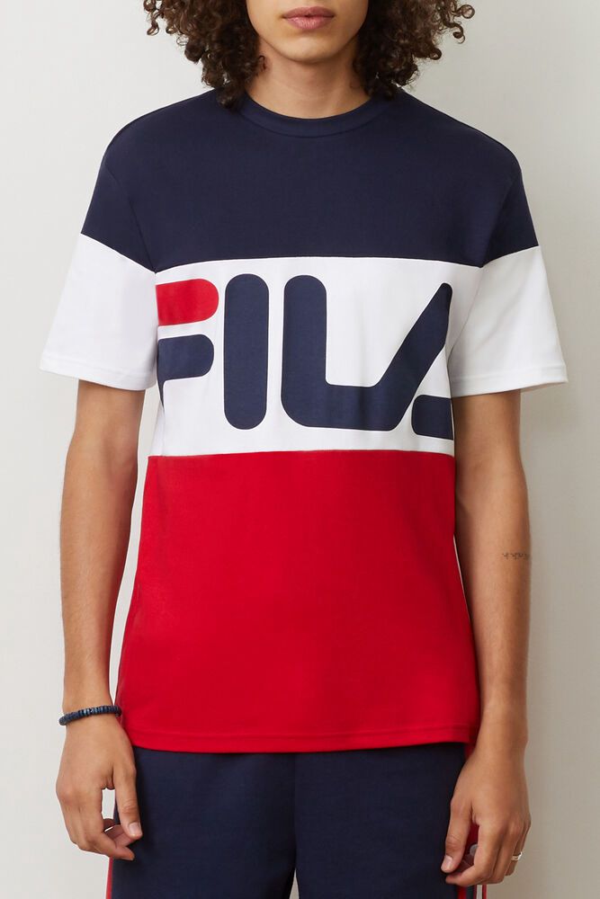 Fila T-Shirt Mens Navy/White/Red Vialli - Ireland 13482-WIFU